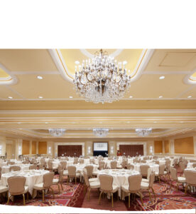 little america gala ballroom with chandeliers